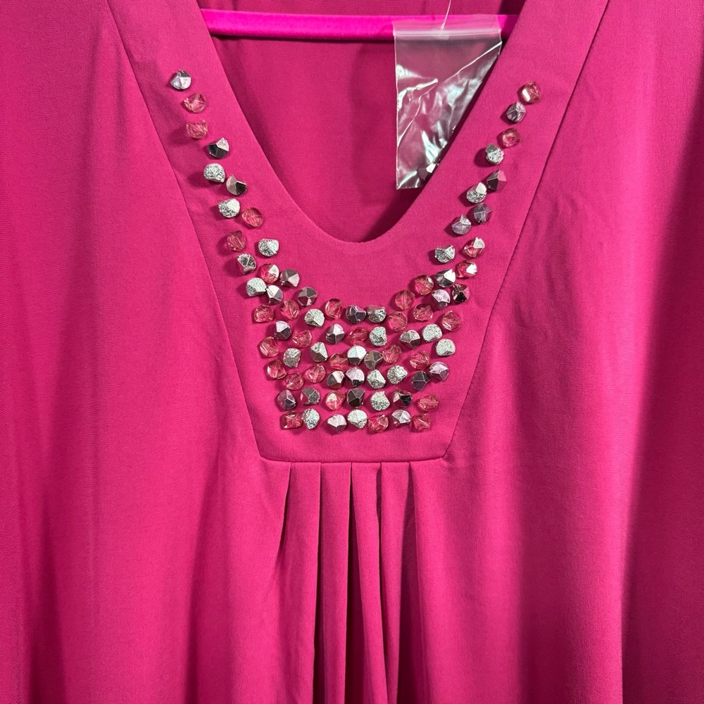 Susan Graver Liquid Knit Pink Embellished Tunic Top 3X Glam Resortwear Feminine - Picture 9 of 13